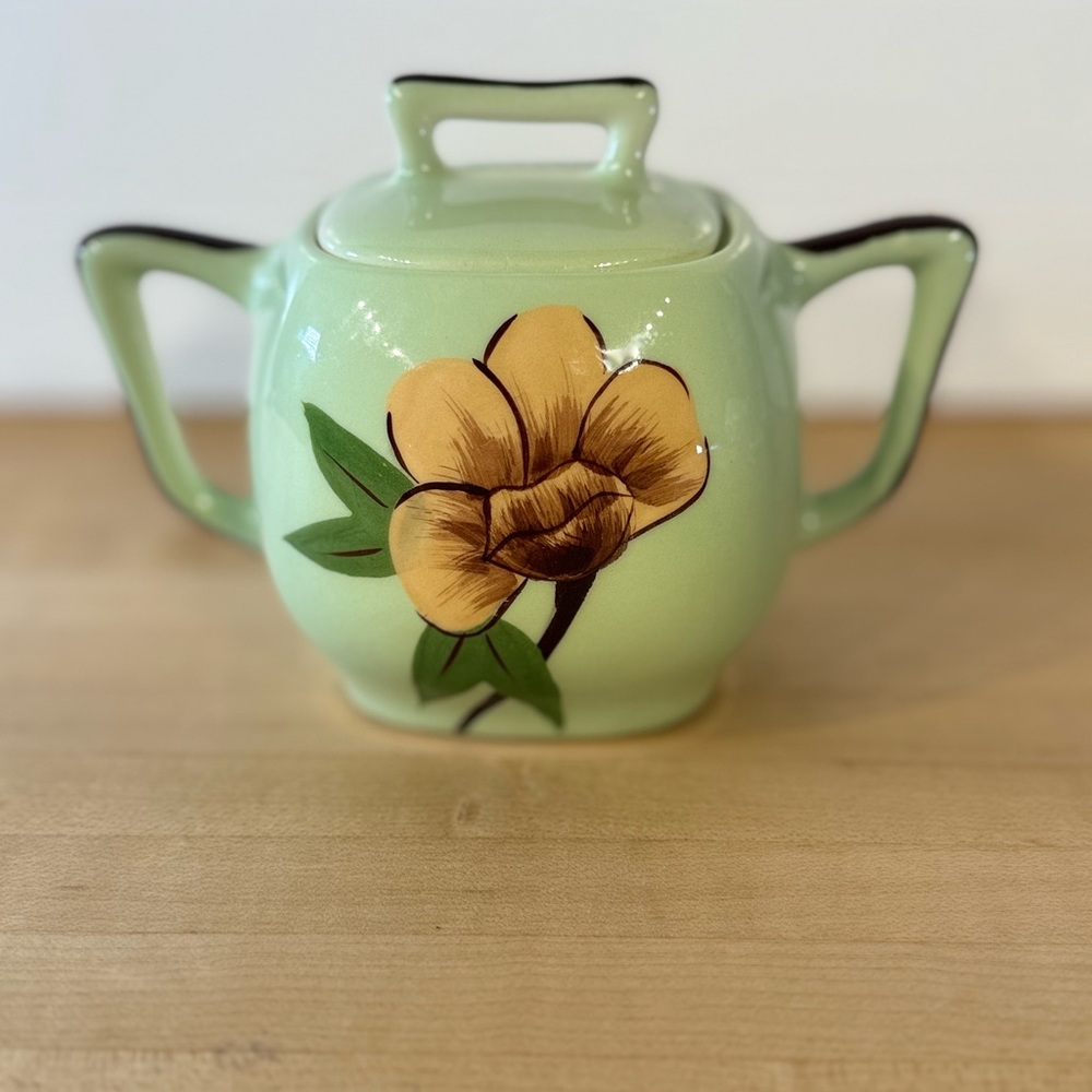 Vintage Green and Cream Sugar Dish‎ by Weil Ware